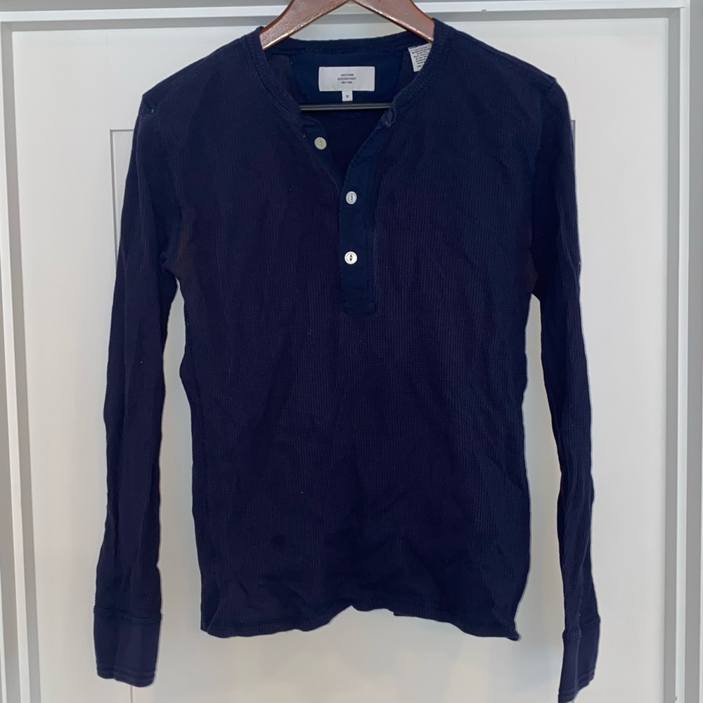 Jack Spade - Blue Waffle Knit Henley Long Sleeve (M)